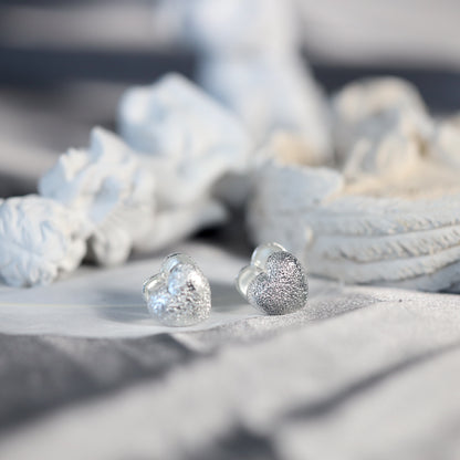 Silver Matte Heart Ear Studs