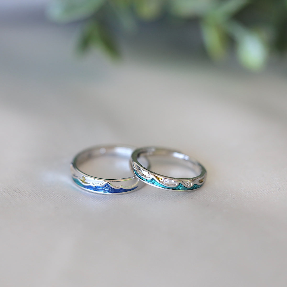Mountain & Ocean Couple Rings