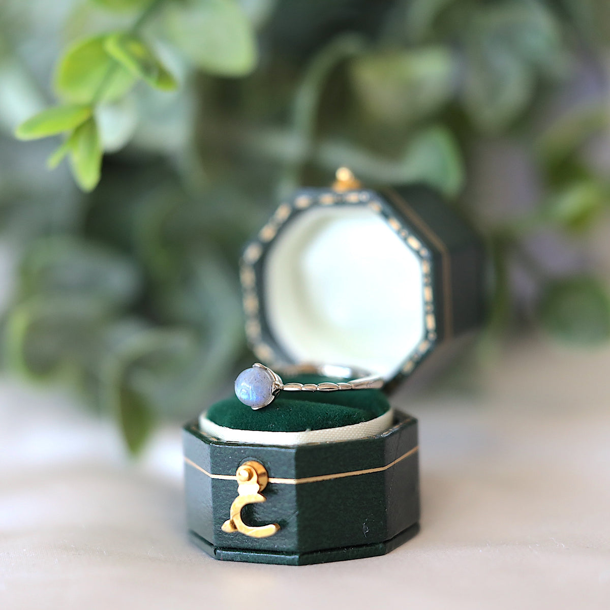 Silver Thin Band Moonstone Ring