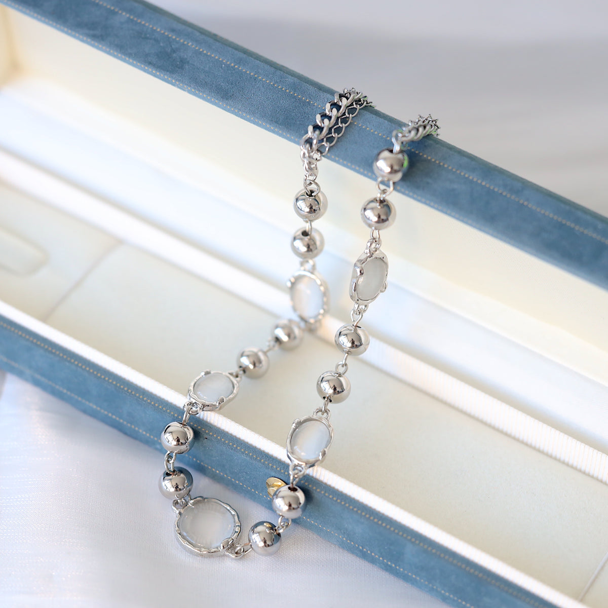 Grey Gemstone Punk Necklace