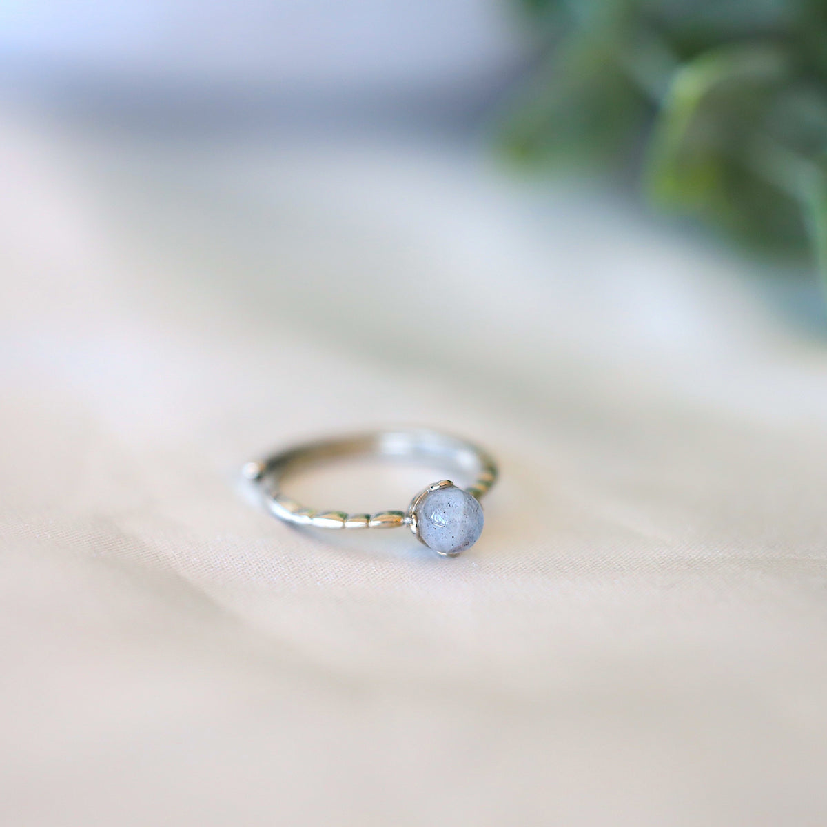Silver Thin Band Moonstone Ring