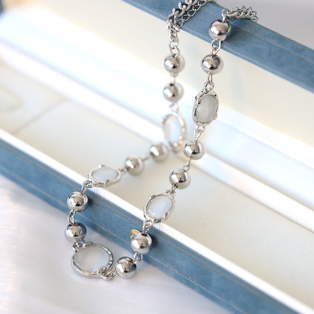 Grey Gemstone Punk Necklace