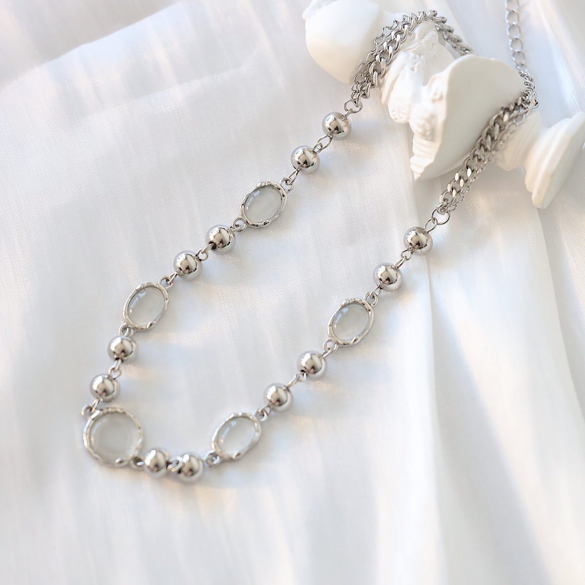 Grey Gemstone Punk Necklace