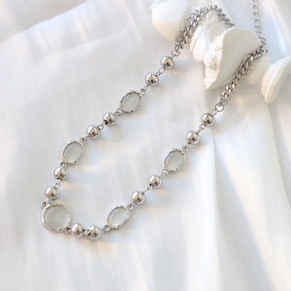 Grey Gemstone Punk Necklace