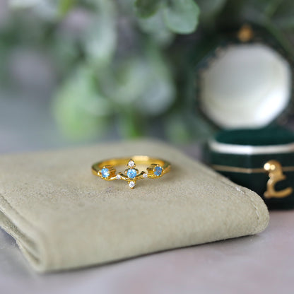 Gold Crown Blue Gem Ring