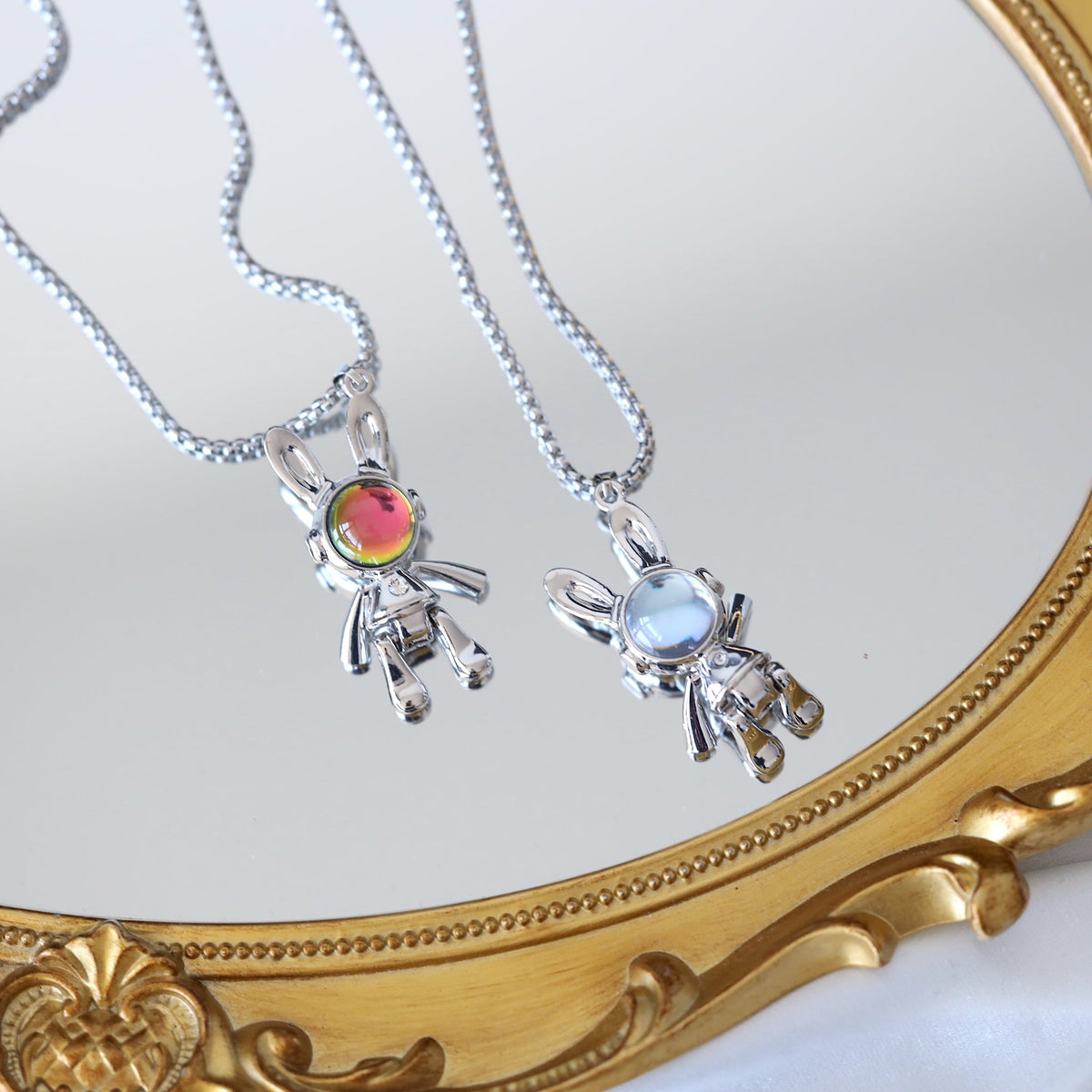 Silver Moonstone Rabbit Necklace