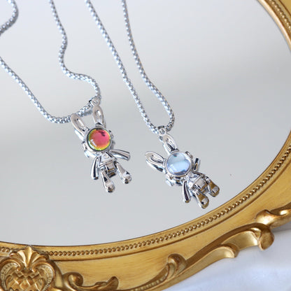 Silver Moonstone Rabbit Necklace