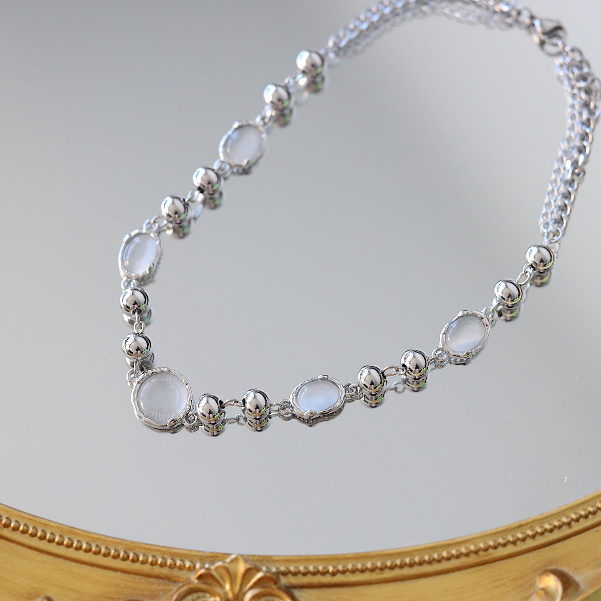 Grey Gemstone Punk Necklace