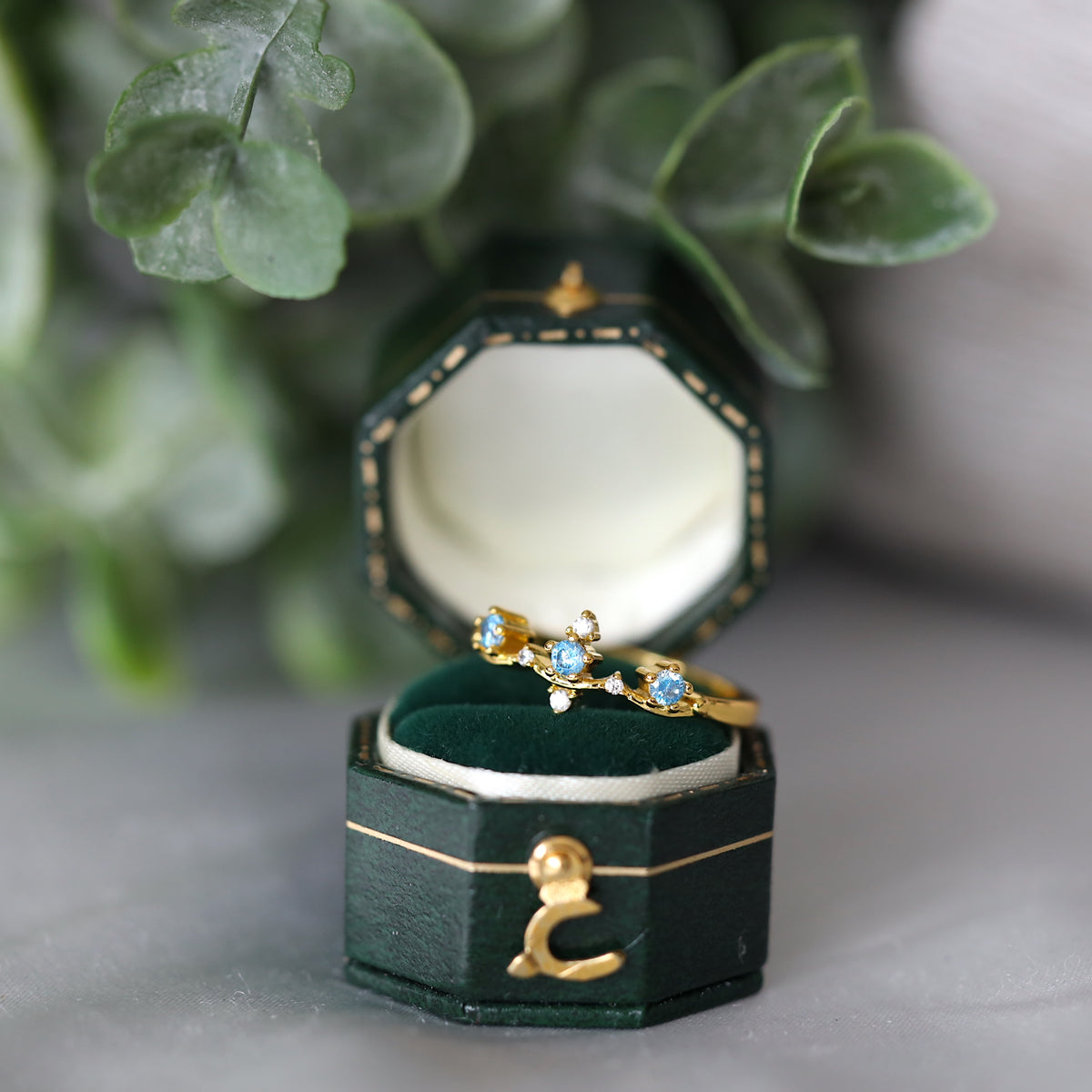 Gold Crown Blue Gem Ring