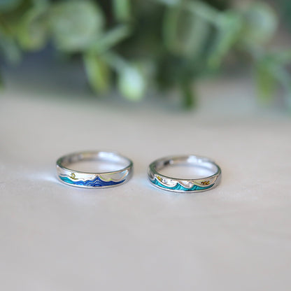 Mountain & Ocean Couple Rings