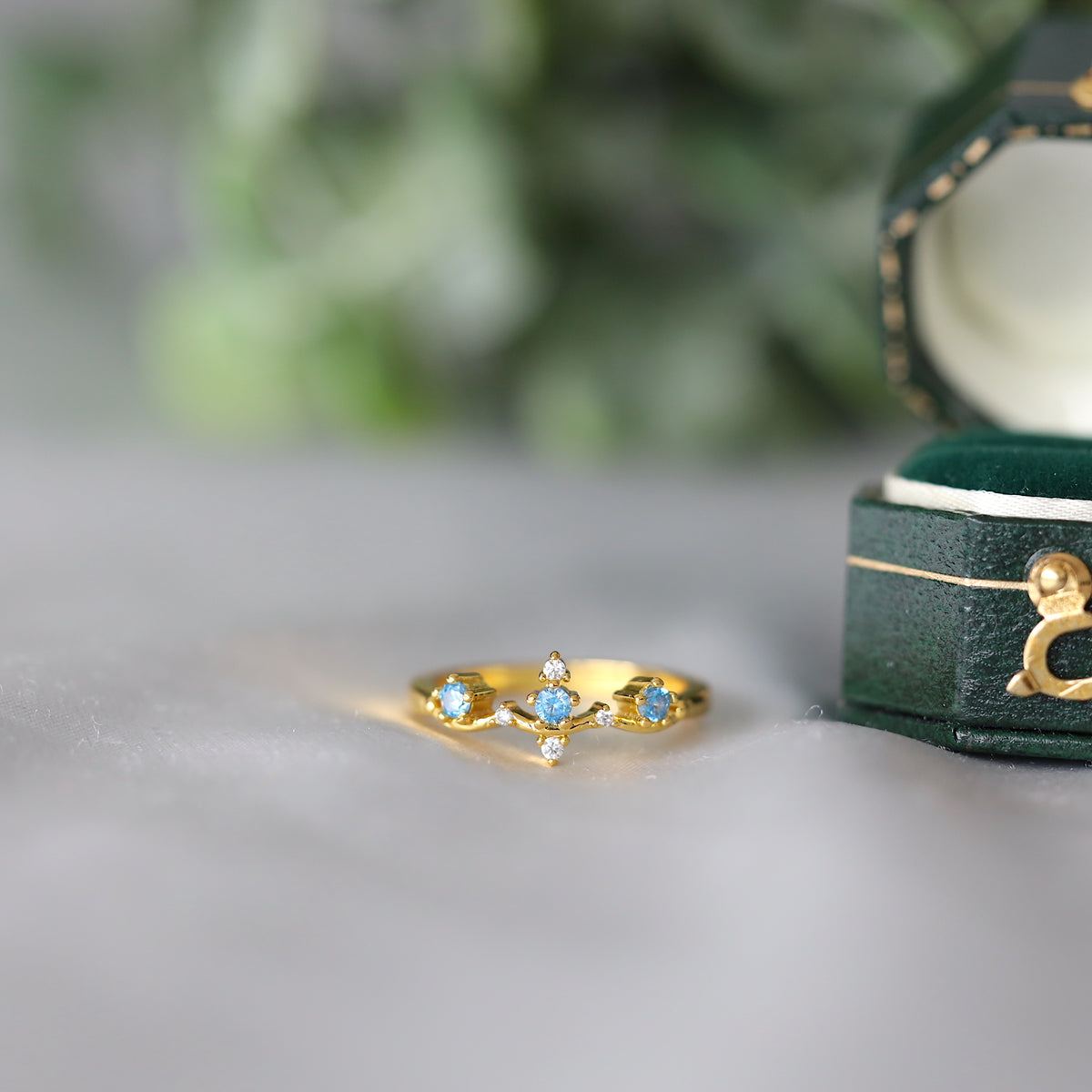 Gold Crown Blue Gem Ring