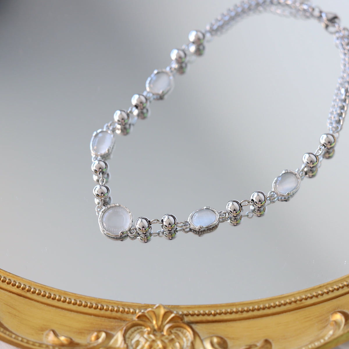 Grey Gemstone Punk Necklace