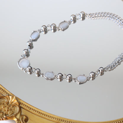 Grey Gemstone Punk Necklace