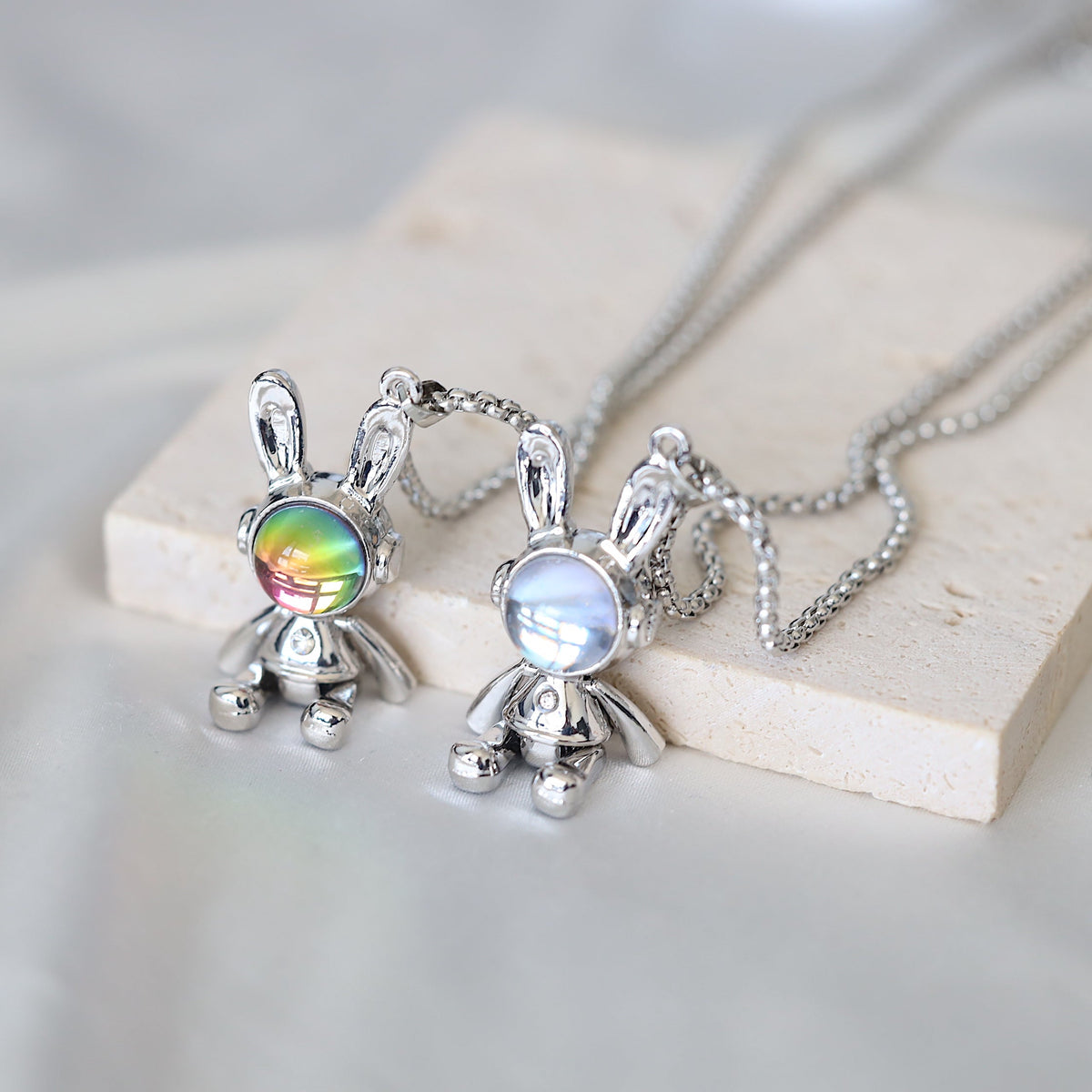 Silver Moonstone Rabbit Necklace