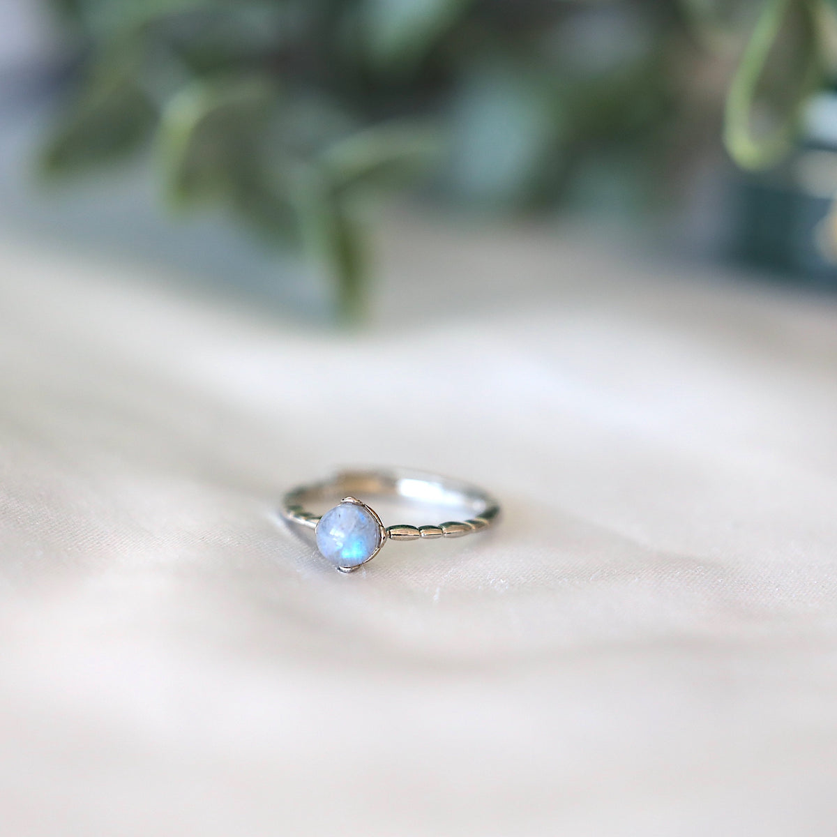 Silver Thin Band Moonstone Ring