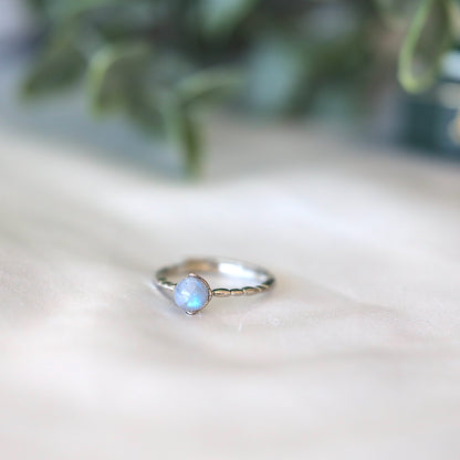 Silver Thin Band Moonstone Ring