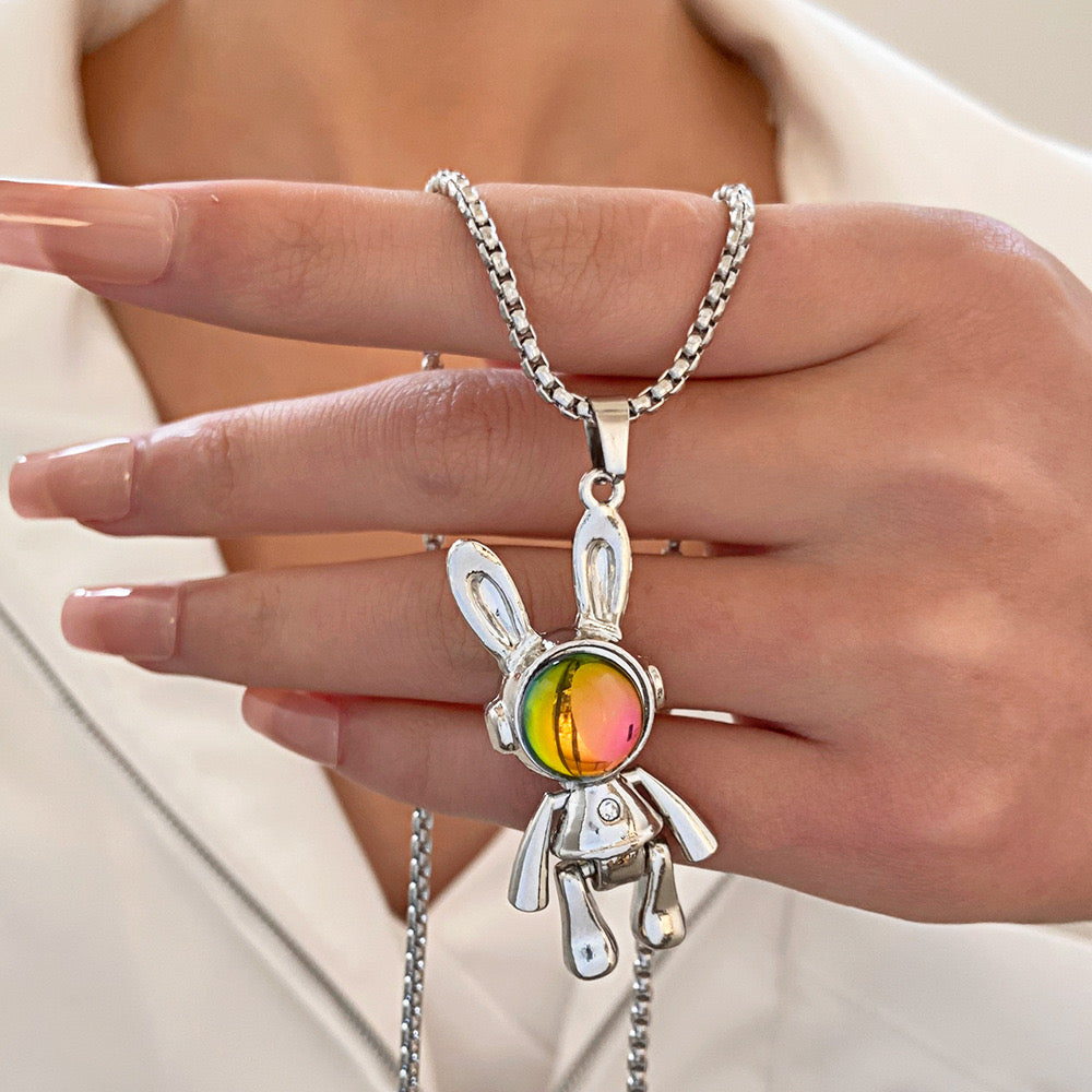 Silver Moonstone Rabbit Necklace
