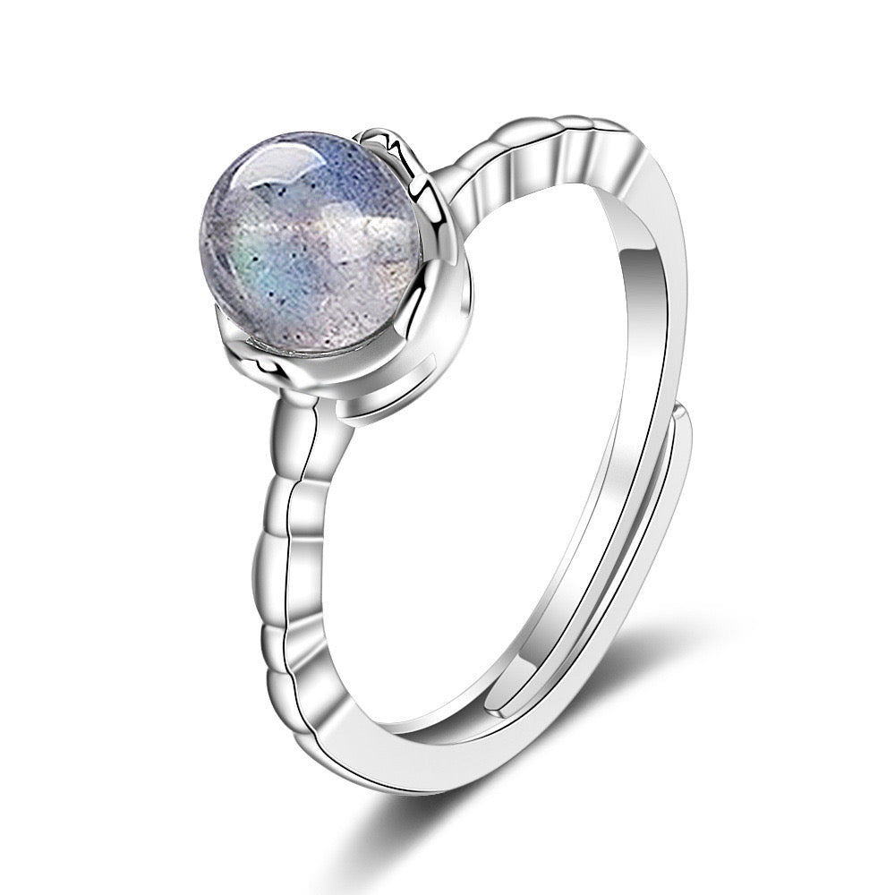 Silver Thin Band Moonstone Ring