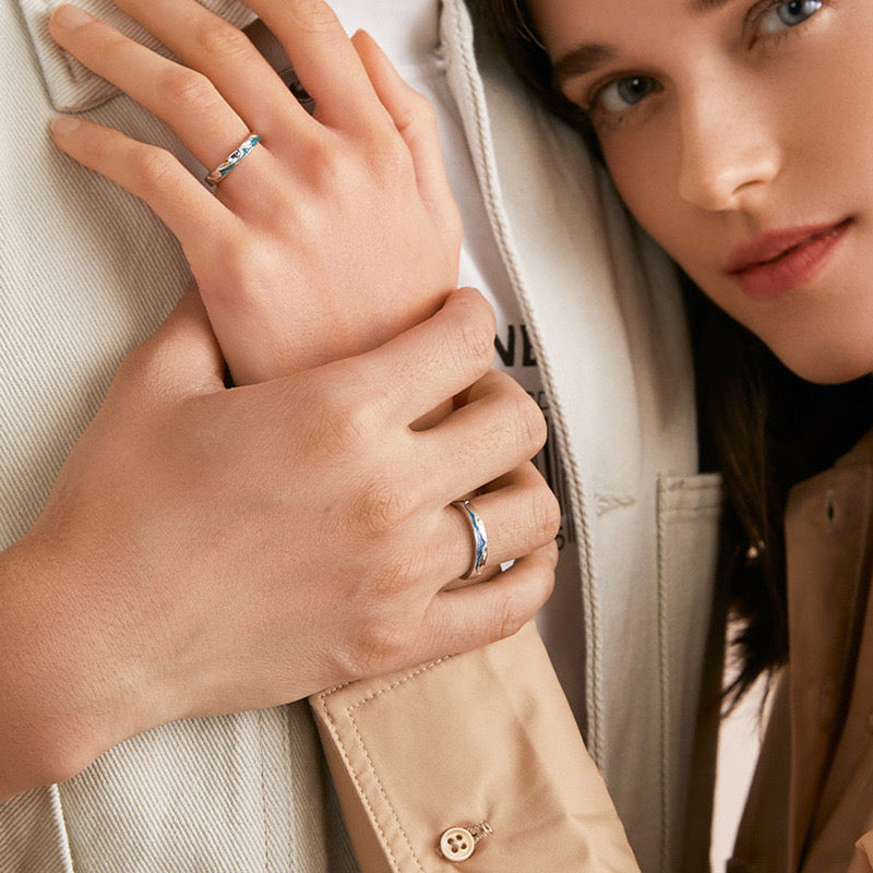 Mountain & Ocean Couple Rings