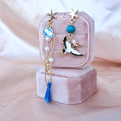 Lucky Crane Blue Earrings
