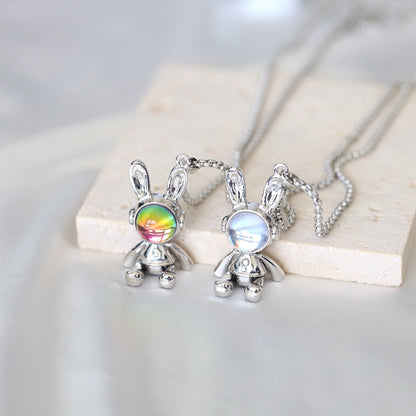 Silver Moonstone Rabbit Necklace