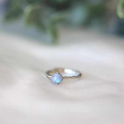Silver Thin Band Moonstone Ring