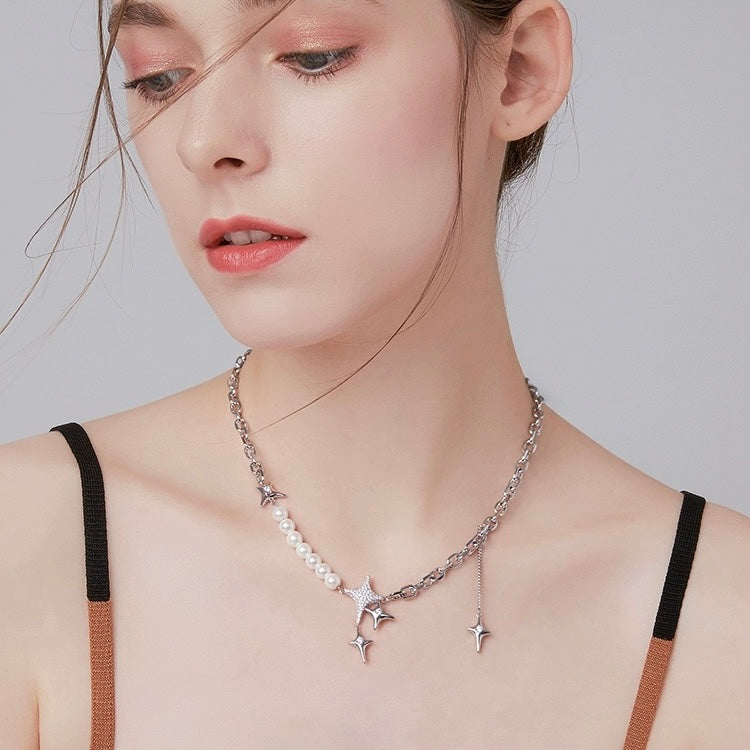 Pearl Beaded Starburst Necklace