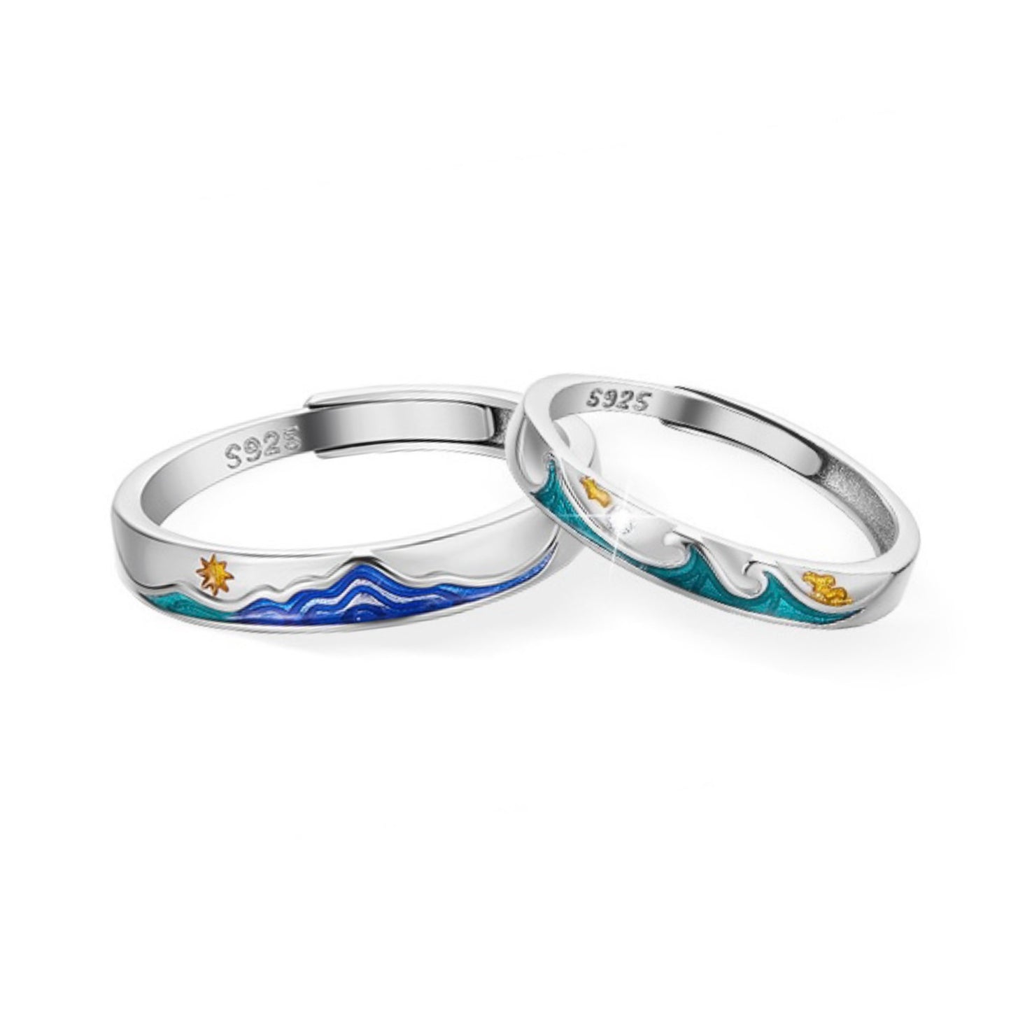 Mountain & Ocean Couple Rings