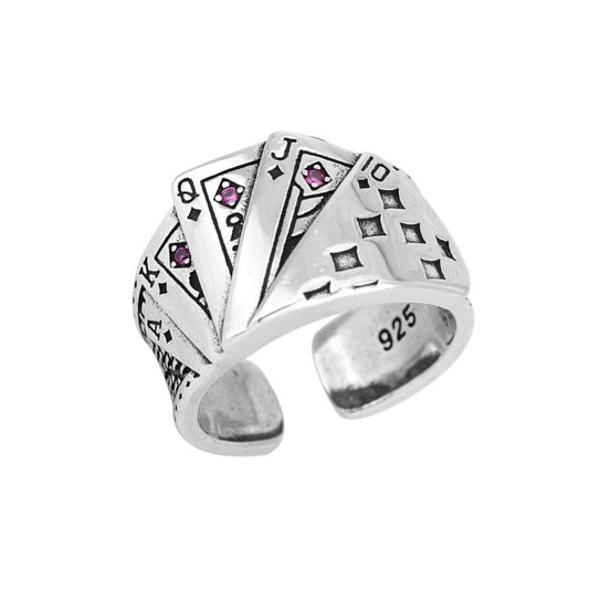 Silver Poker Cards Ring