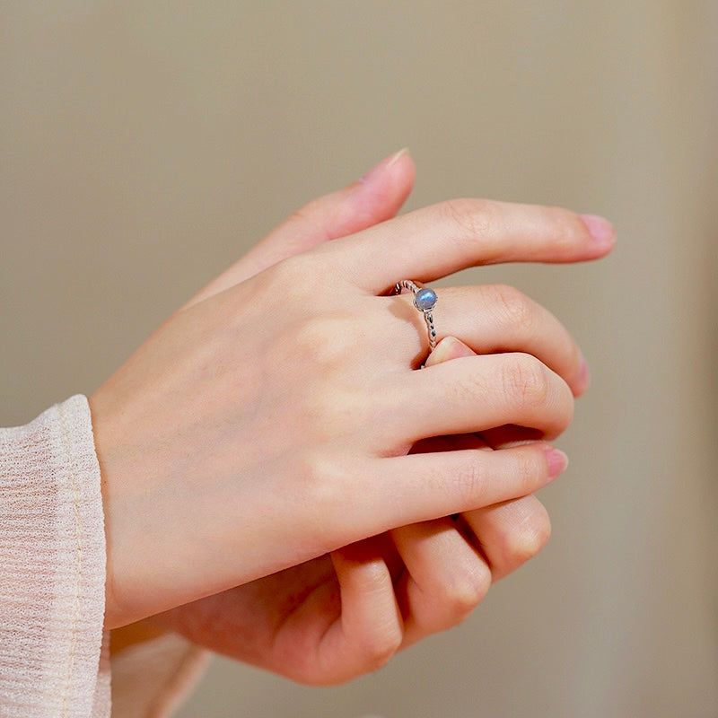 Silver Thin Band Moonstone Ring