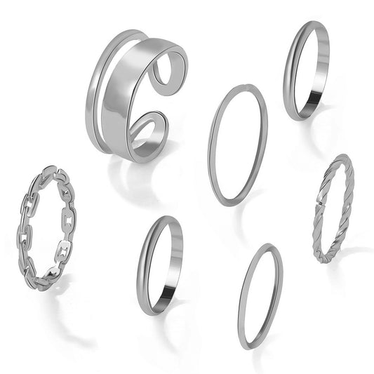 Set of 7 Silver Round Rings
