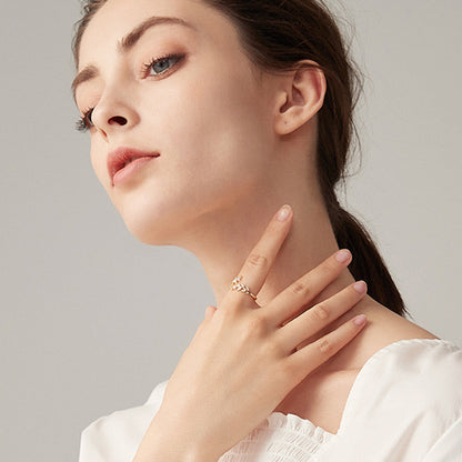 Gold Olive Leaves CZ Ring