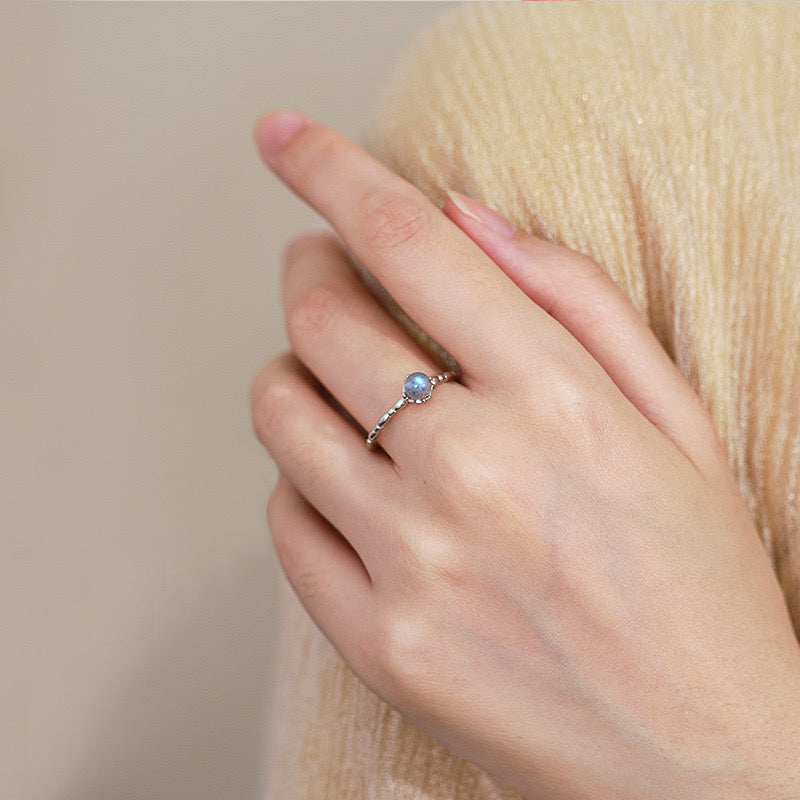 Silver Thin Band Moonstone Ring