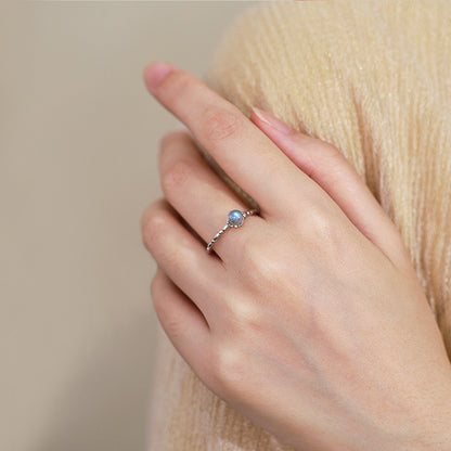 Silver Thin Band Moonstone Ring