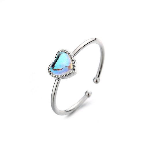 Silver Moonstone Heart Ring