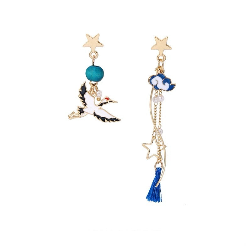 Lucky Crane Blue Earrings