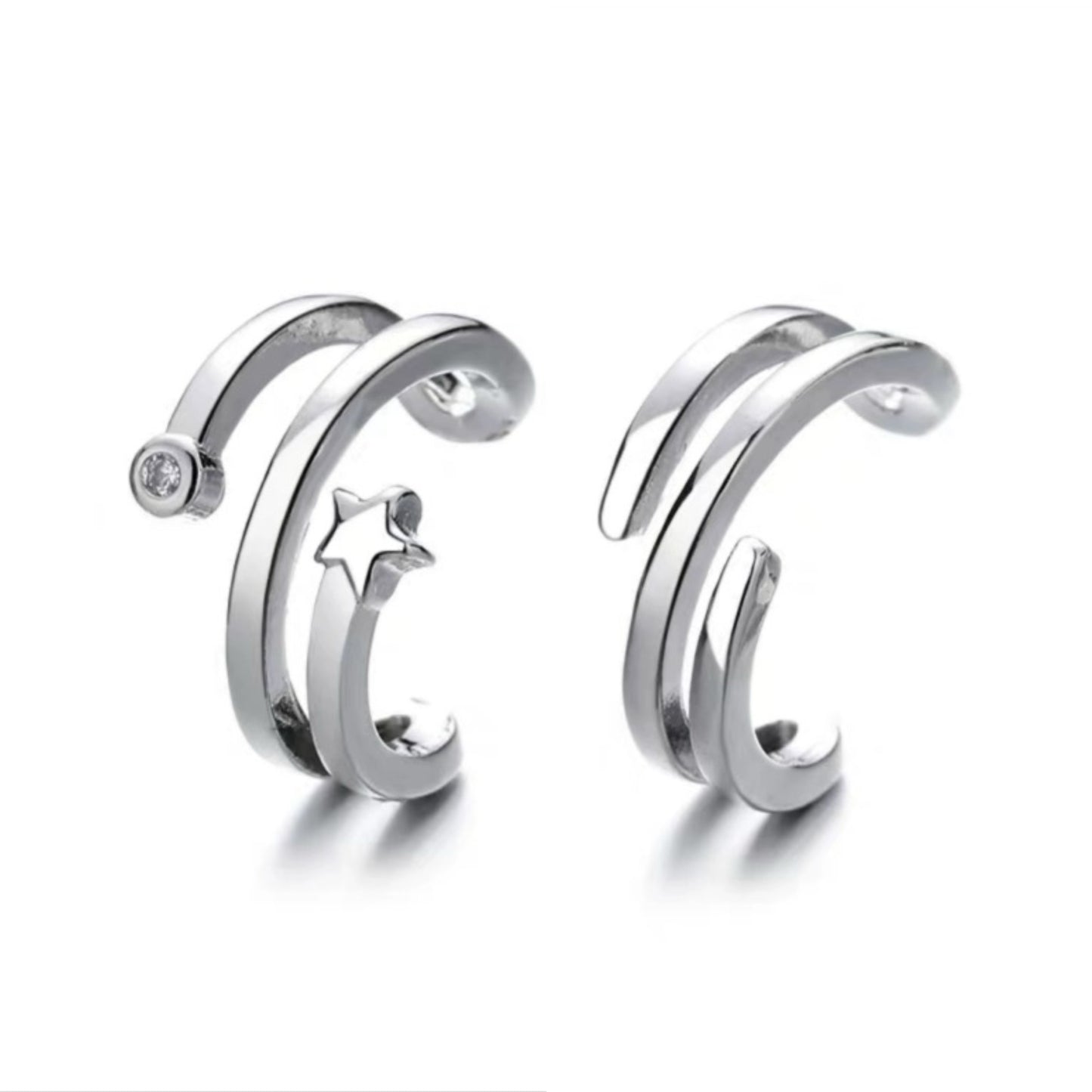 Set of 2 Silver star ear cuffs