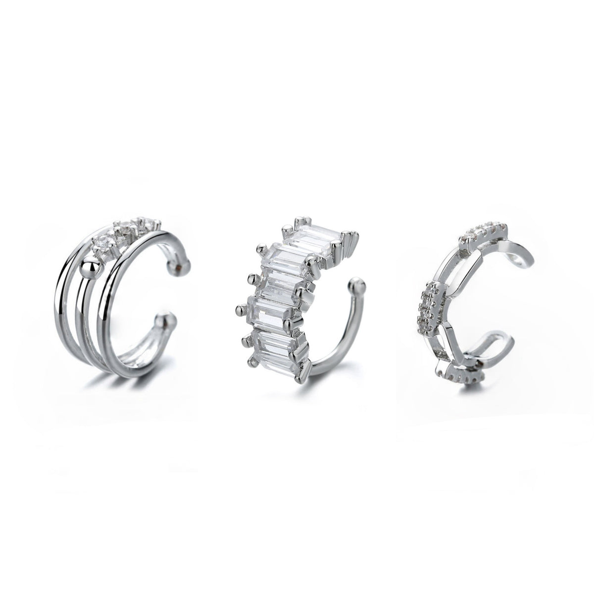 Set of 3 Silver Punk Ear Cuffs