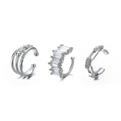 Set of 3 Silver Punk Ear Cuffs