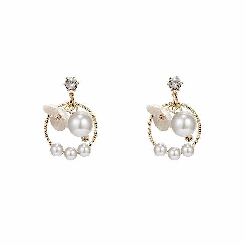 White Flower Hoop Earrings