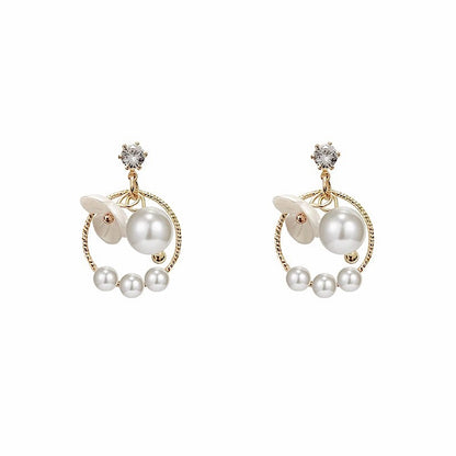 White Flower Hoop Earrings