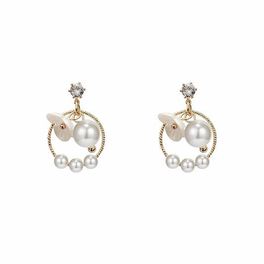 White Flower Hoop Earrings