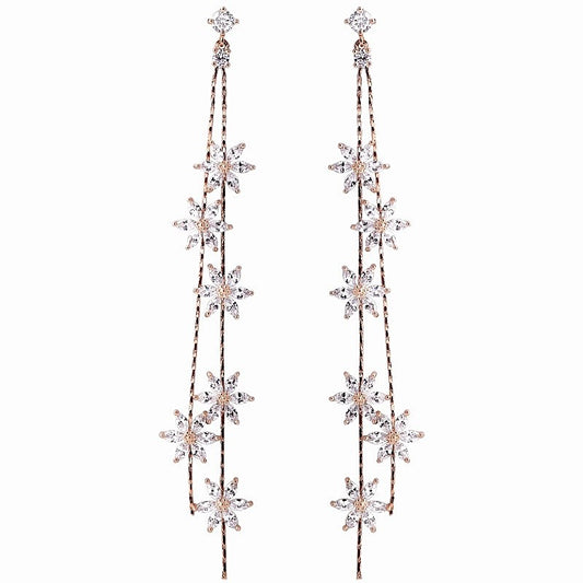 Rose Gold Six Crystal Flowers Earrings