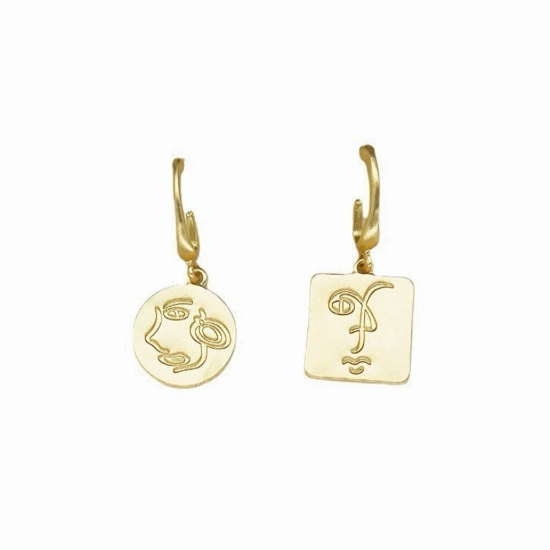 Gold Face Irregular Shaped Earrings