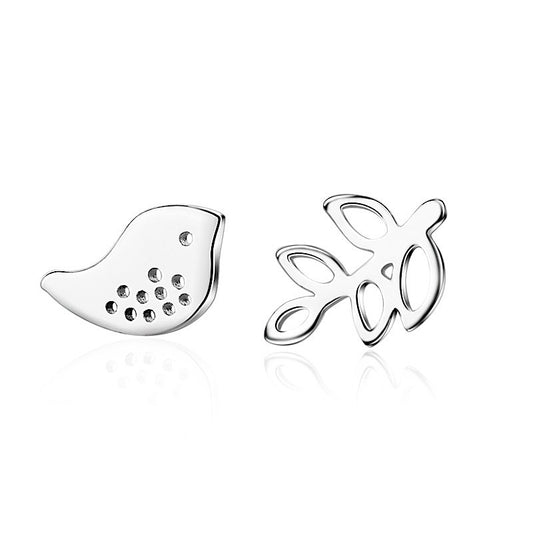 Bird and Grass Silver Ear Studs