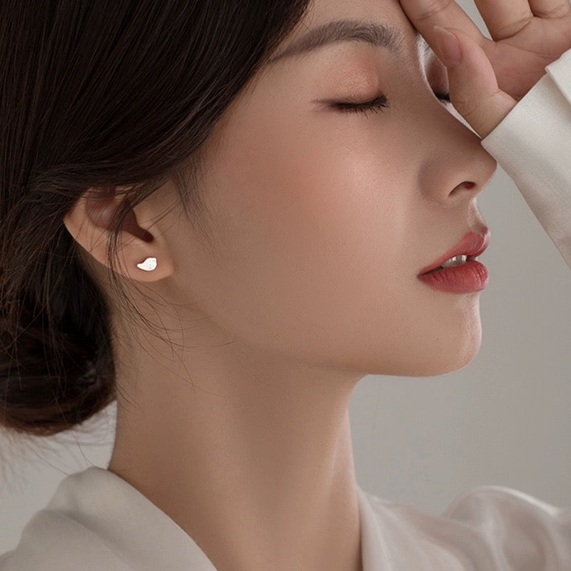 Bird and Grass Silver Ear Studs