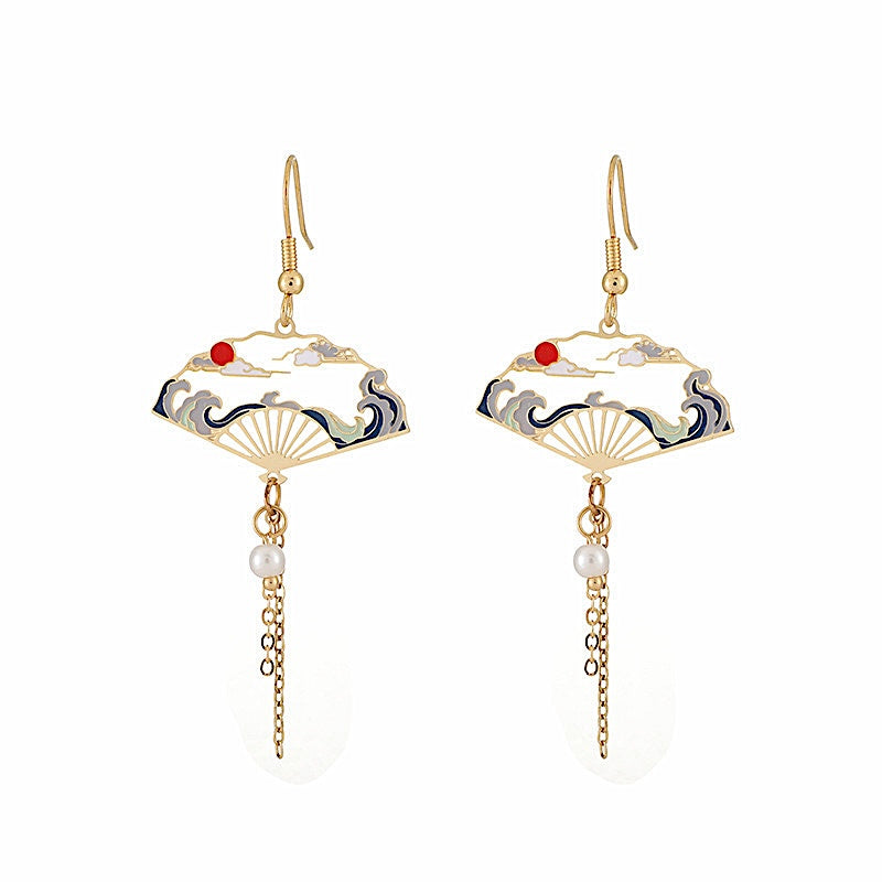 Blue Fan Earrings