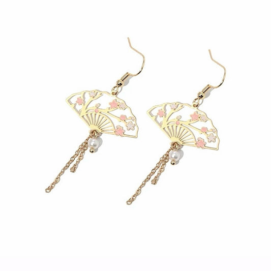 Pink Sakura Fan Earrings