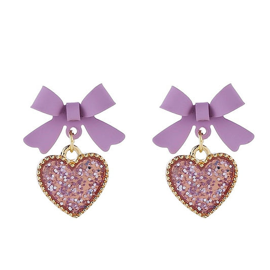Pink Bow Heart Earrings