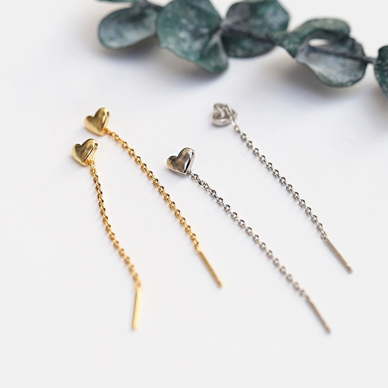 Gold Heart Threader Earrings